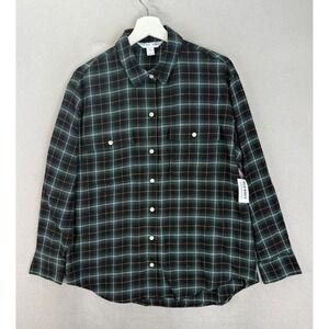 Old Navy Women's Sz M Green & Yellow Plaid The Boyfriend Button Up Shirt‎ NWT